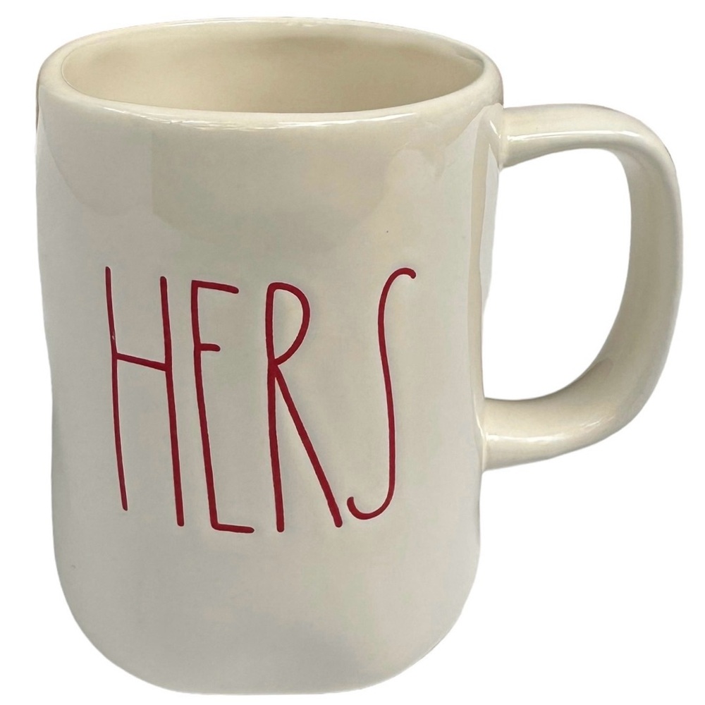 Rae Dunn HERS Mug White Red Large Long Letters Ceramic Coffee Tea NWT 2017 OG